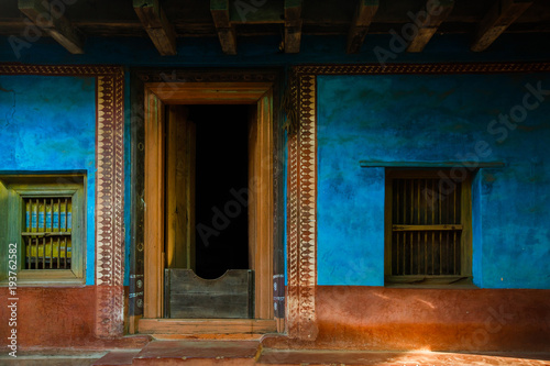 beautiful facade of antique colorful building in Asia 