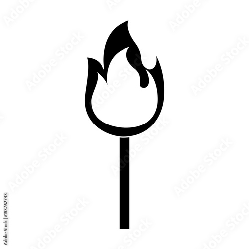 fire stick burn hot flame icon vector illustration black and white design