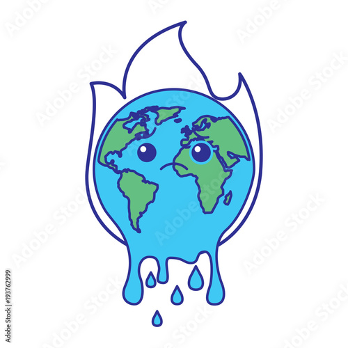 cartoon melted sad burning earth globe world vector illustration blue green  design Stock Vector | Adobe Stock