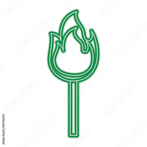 fire stick burn hot flame icon vector illustration green neon line graphic