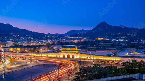 Photography Night view shooting of Gwanghwamun gate  and Gyeongbokgung palace