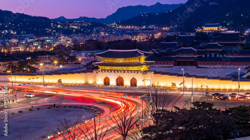 Photography Night view shooting of Gwanghwamun gate  and Gyeongbokgung palace