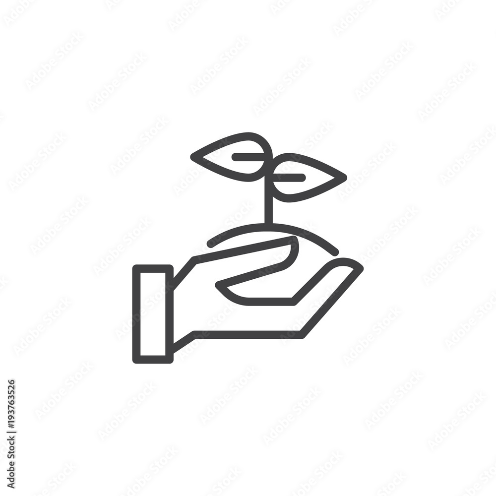 Hand holding sprout outline icon. linear style sign for mobile concept and web design. Pant in hand simple line vector icon. Symbol, logo illustration. Pixel perfect vector graphics Hand holding sprout outline icon. linear style sign for mobile concept and web design. Pant in hand simple line vector icon. Symbol, logo illustration. Pixel perfect vector graphics