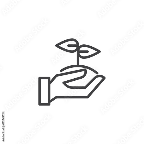 Hand holding sprout outline icon. linear style sign for mobile concept and web design. Pant in hand simple line vector icon. Symbol, logo illustration. Pixel perfect vector graphics