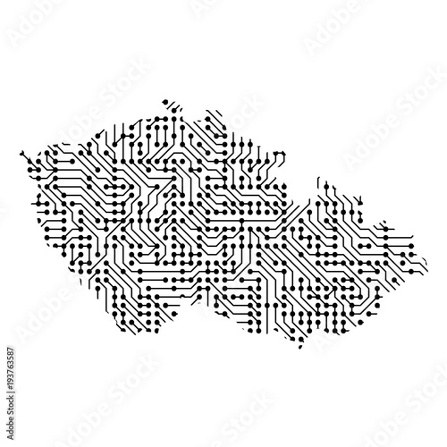 Abstract schematic map of Czech Republic from the black printed board, chip and radio component of vector illustration