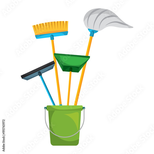 cleaning objects plastic bucket full of janitor cleaning helpful vector illustration