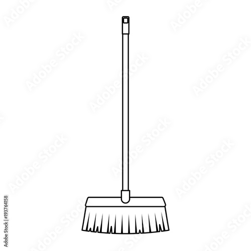 broom long wooden handle tool for cleaning vector illustration outline image