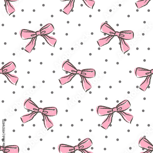 Cute seamless pattern with beautiful hand drawn bows. Vector doodle illustration.  Cloth design, wallpaper, wrapping.