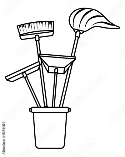 cleaning objects plastic bucket full of janitor cleaning helpful vector illustration outline image