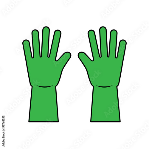 green gloves cleaning rubber equipment vector illustration