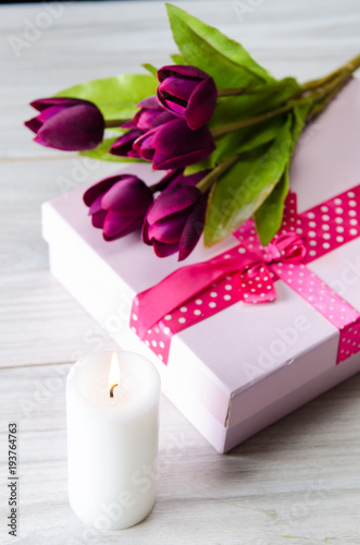 Giftbox arranged on the table in saint valentine holiday concept