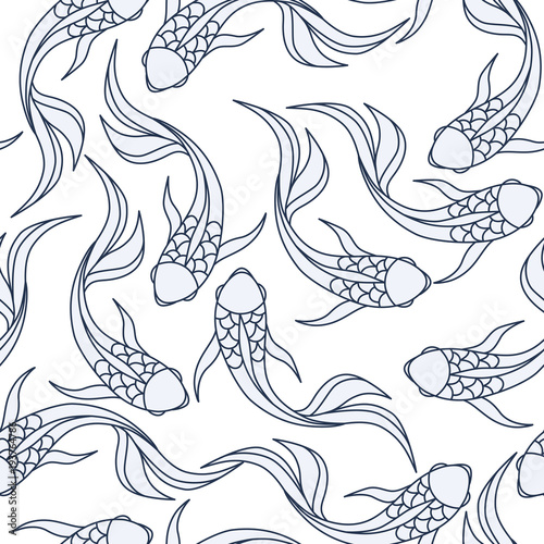 Japanese seamless pattern with koi carps. Chinese vector background with koi fish.