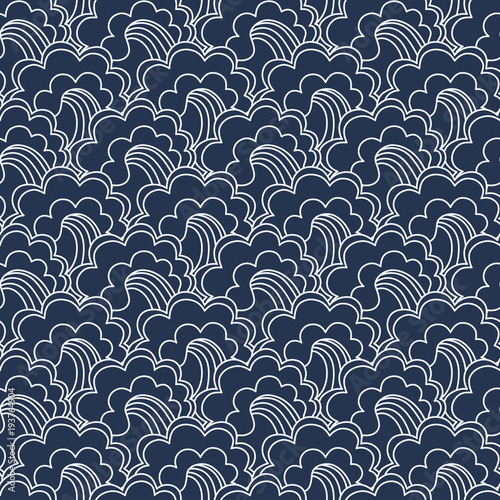 Traditional oriental seamless pattern with ocean waves, foam, splashes. Japanese seamless vector ornaments with traditional motives.