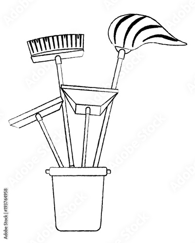 cleaning objects plastic bucket full of janitor cleaning helpful vector illustration sketch image graphic