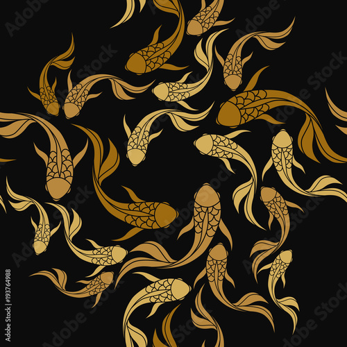 Japanese seamless pattern with koi carps. Chinese vector background with koi fish.