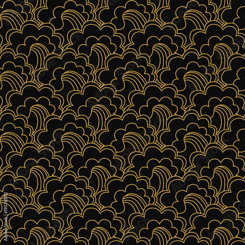 Traditional oriental seamless pattern with ocean waves, foam, splashes. Japanese seamless vector ornaments with traditional motives.