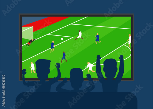football tv translation.men watching soccer