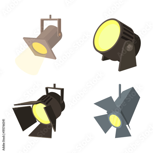 Spotlight icon set, cartoon style