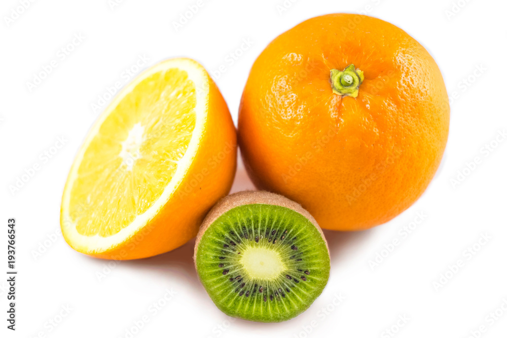 Kiwi and orange fruit isolated on white background
Kiwi and orange fruit isolated on white background