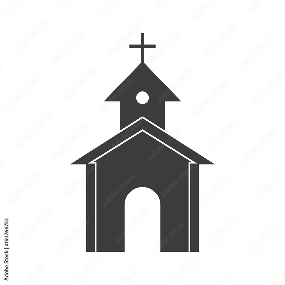Church icon house icon. Flat black vector illustration on white background.