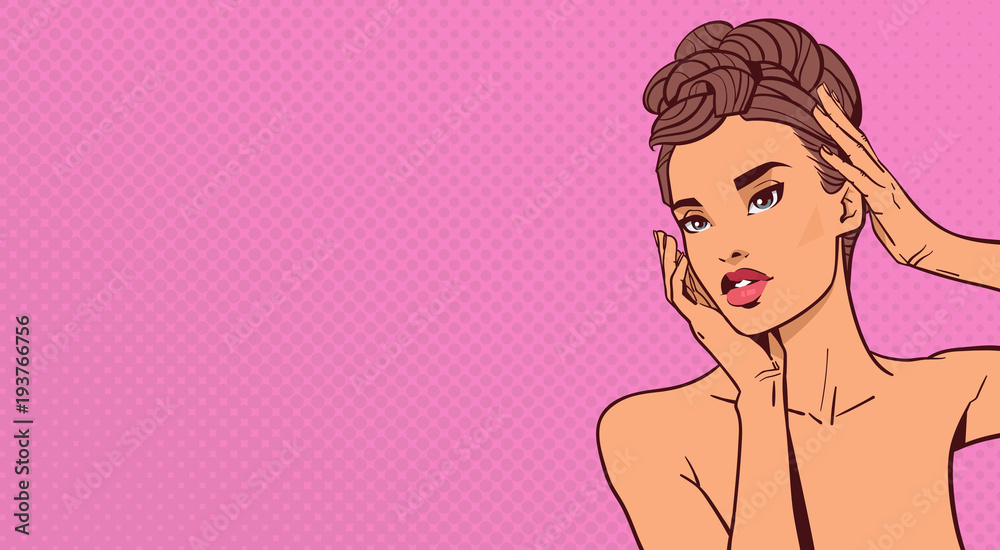 Beautiful Sensual Woman Face Elegant Portrait Of Attractive Female On Pop Art Retro Background Vector Illustration Beautiful Sensual Woman Face Elegant Portrait Of Attractive Female On Pop Art Retro Background Vector Illustration