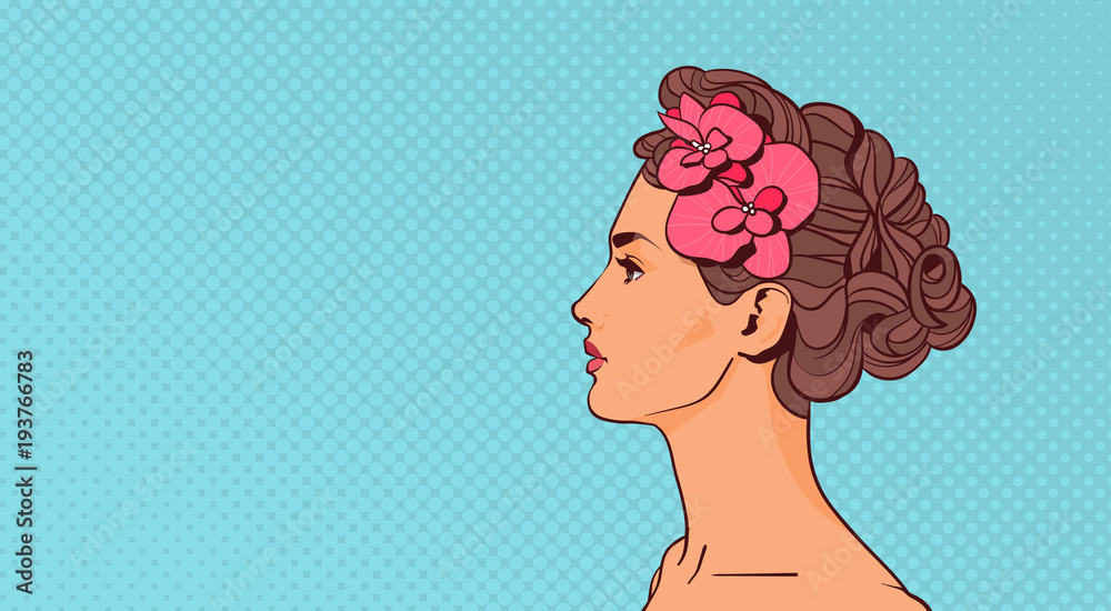 Beautiful Woman Profile View Elegant Attractive Female Over Pop Art Retro Background With Copy Space Vector Illustration
