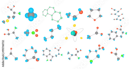 Molecule icon set, cartoon style
