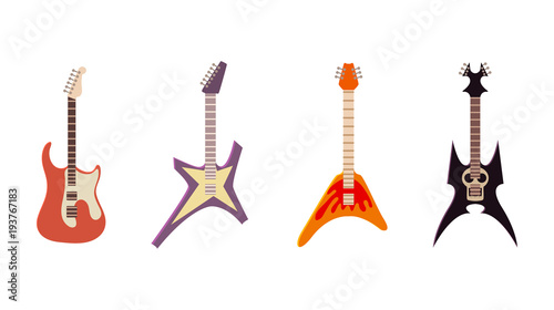Electric guitar icon set, cartoon style
