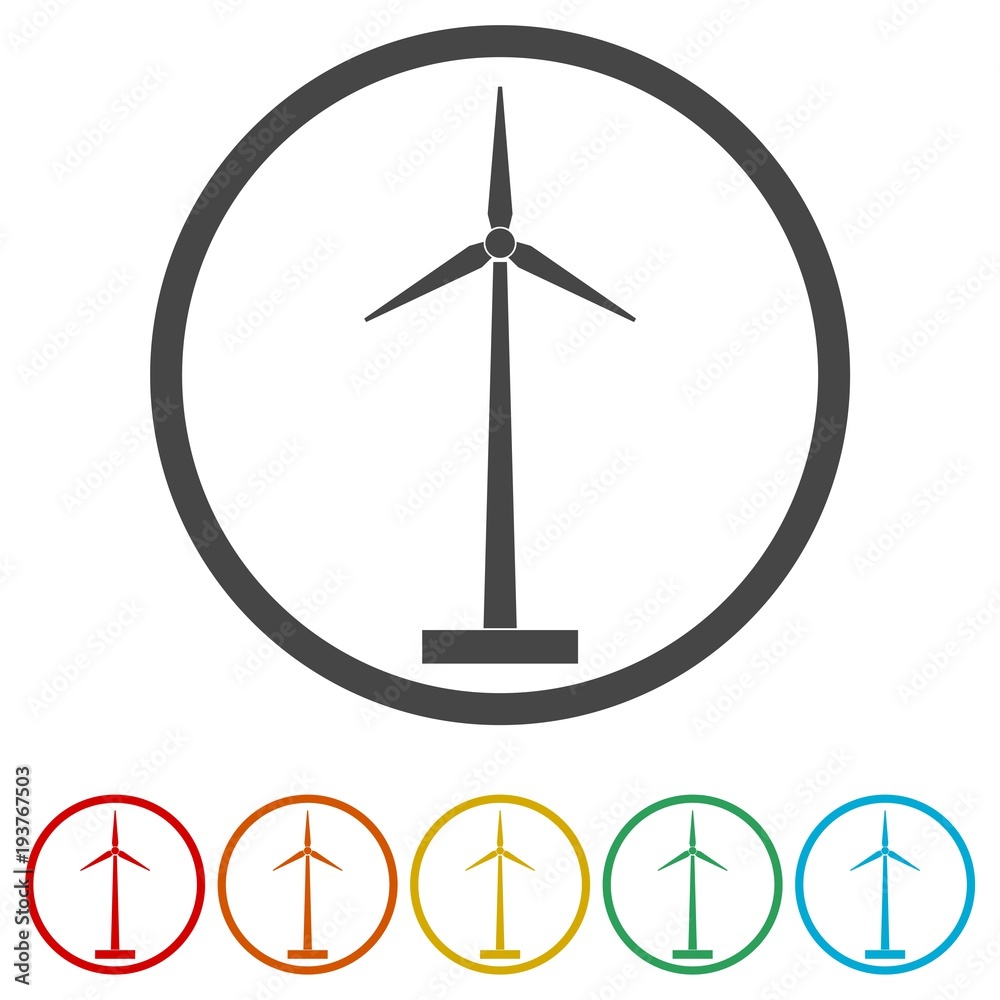 Wind turbine icon, eco concept, 6 Colors Included Wind turbine icon, eco concept, 6 Colors Included