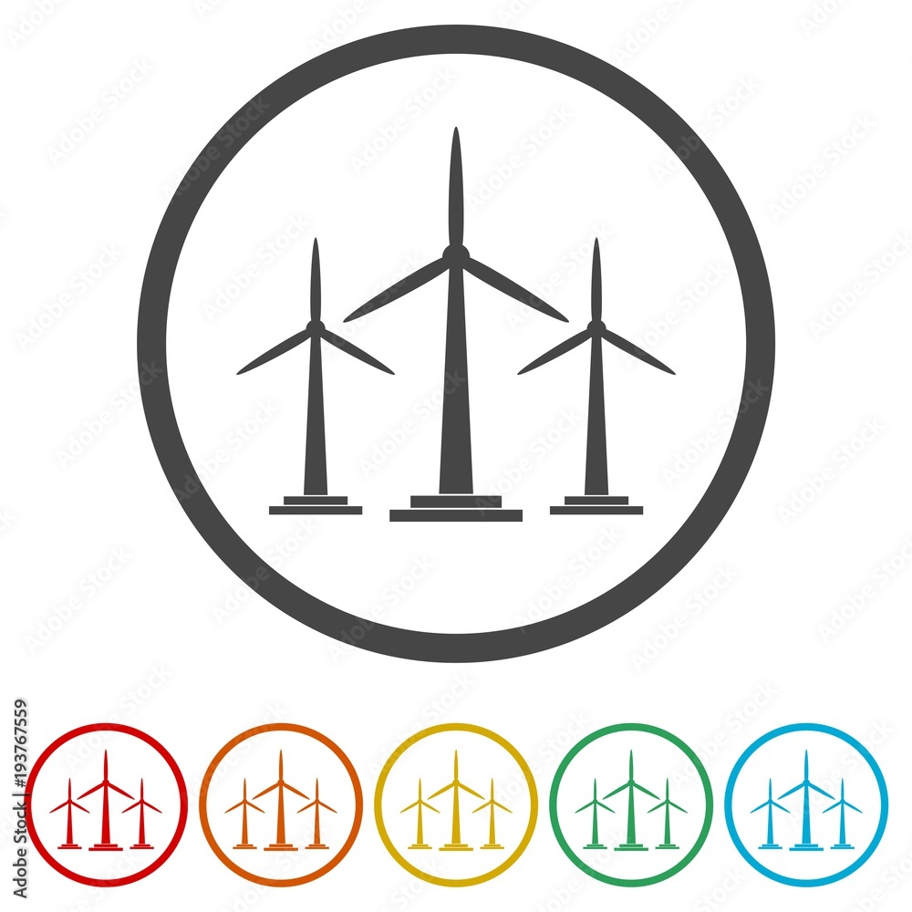 Wind turbine icon, eco concept, 6 Colors Included Wind turbine icon, eco concept, 6 Colors Included