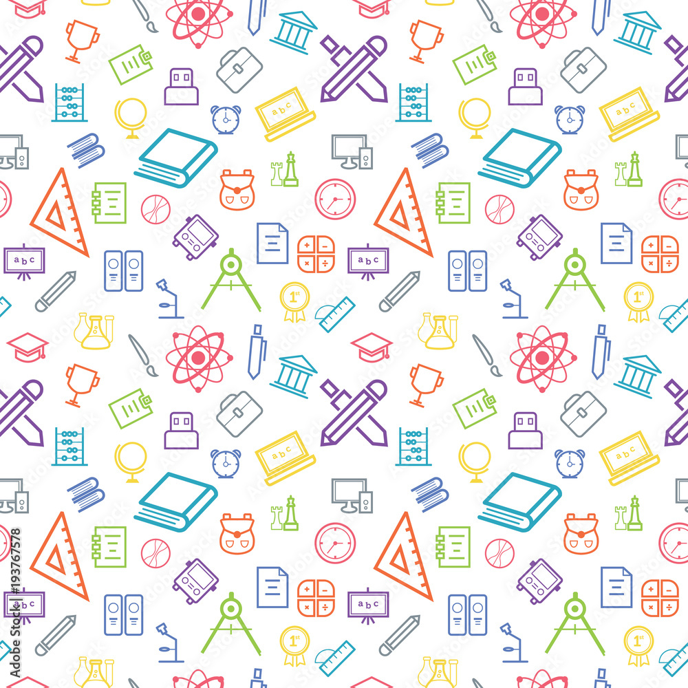 Seamless Pattern of Education Student Study at School