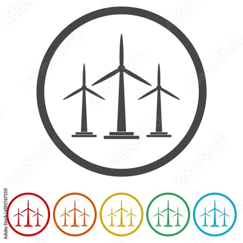 Fototapeta Naklejka Na Ścianę i Meble -  Wind turbine icon, eco concept, 6 Colors Included