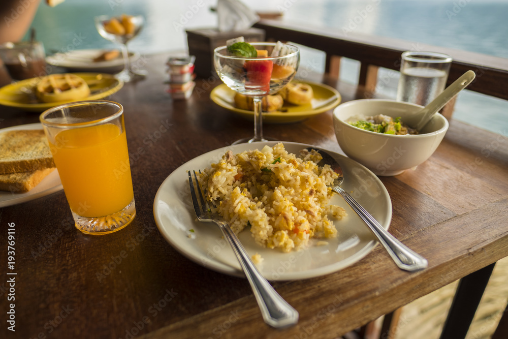 thai breakfast on the table wood thai breakfast on the table wood