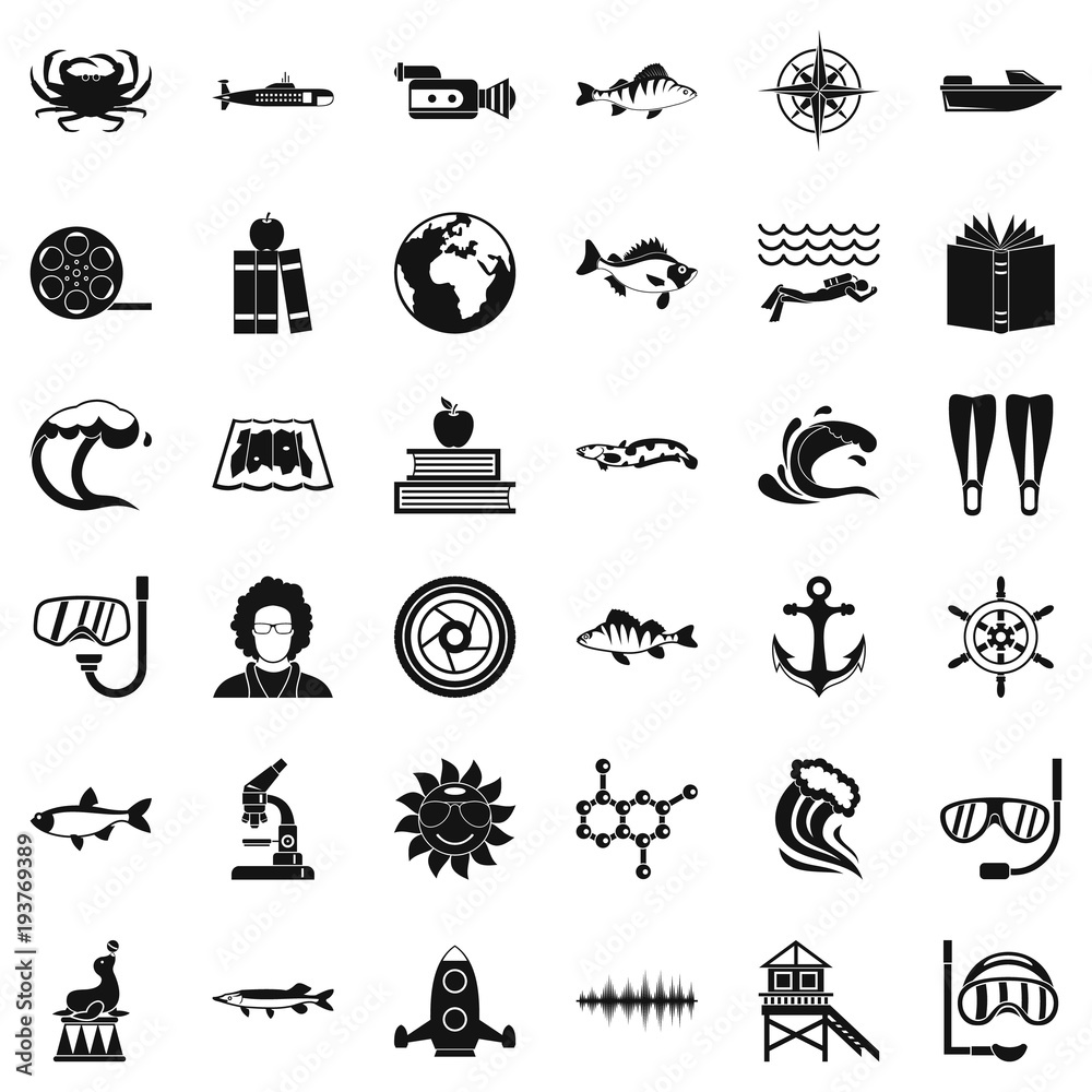 Open sea icons set, simple style