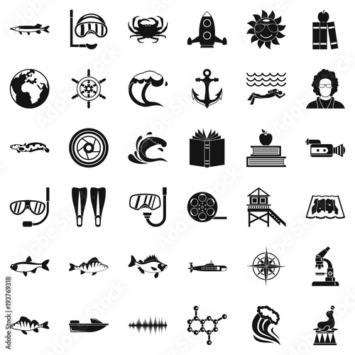 Explorer of the sea icons set, simple style photo