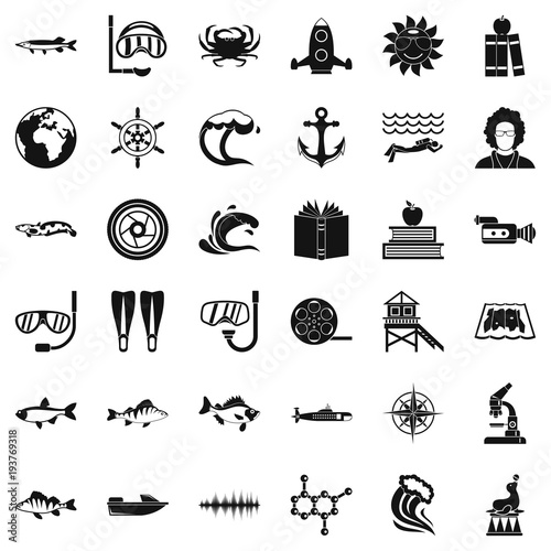 Explorer of the sea icons set, simple style