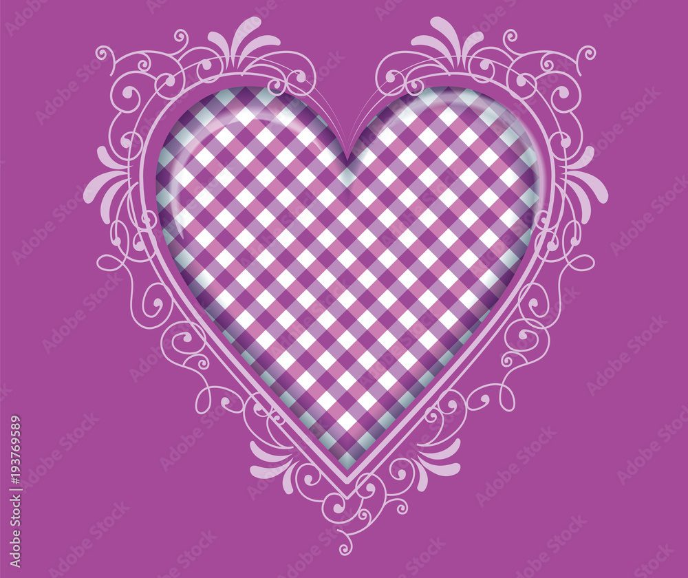 アールヌーボー調のハートのイラスト ギンガムチェック柄 紫 バレンタインデー ホワイトデー向け素材 Stock ベクター Adobe Stock