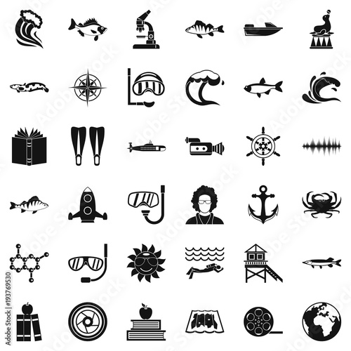 High sea icons set, simple style