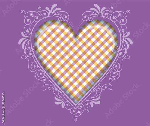 アールヌーボー調のハートのイラスト ギンガムチェック柄 黄色 紫 バレンタインデー ホワイトデー向け素材 Stock Vector Adobe Stock