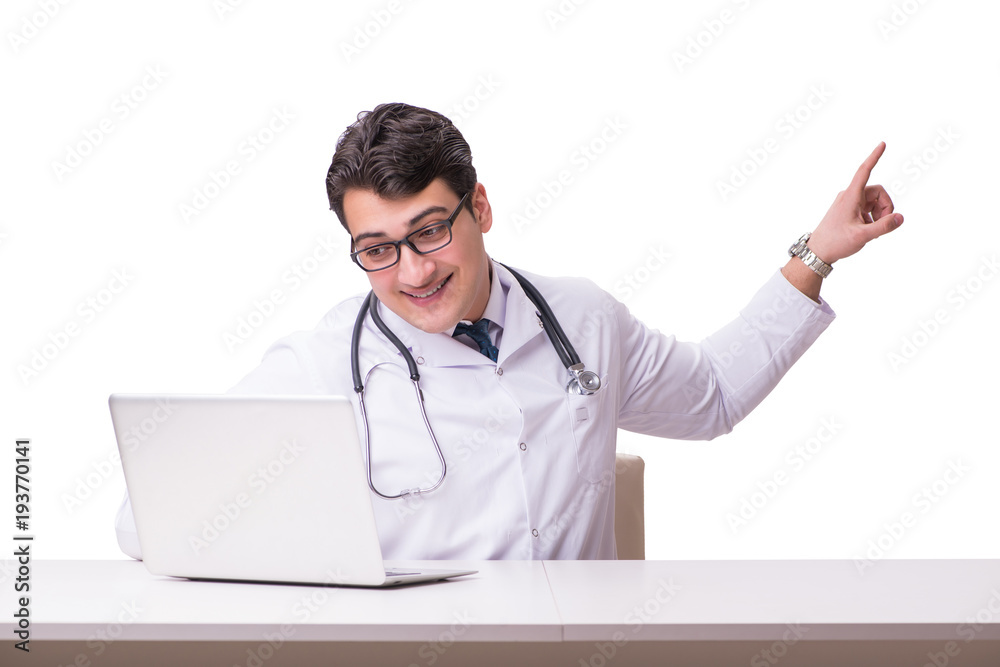 Doctor in telemediine mhealth concept on white Doctor in telemediine mhealth concept on white
