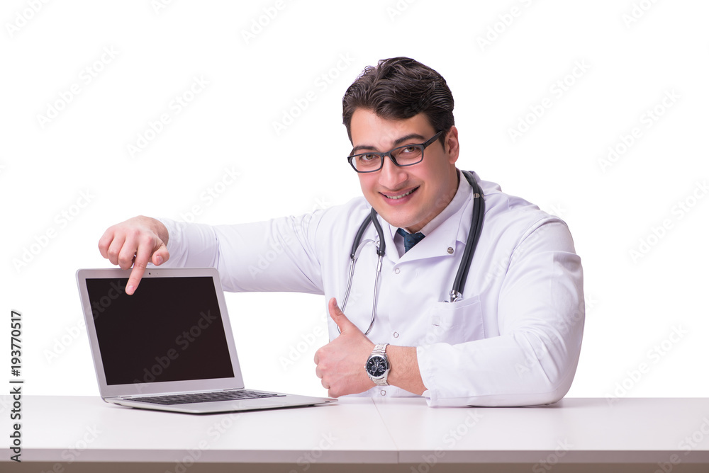Doctor in telemediine mhealth concept on white Doctor in telemediine mhealth concept on white