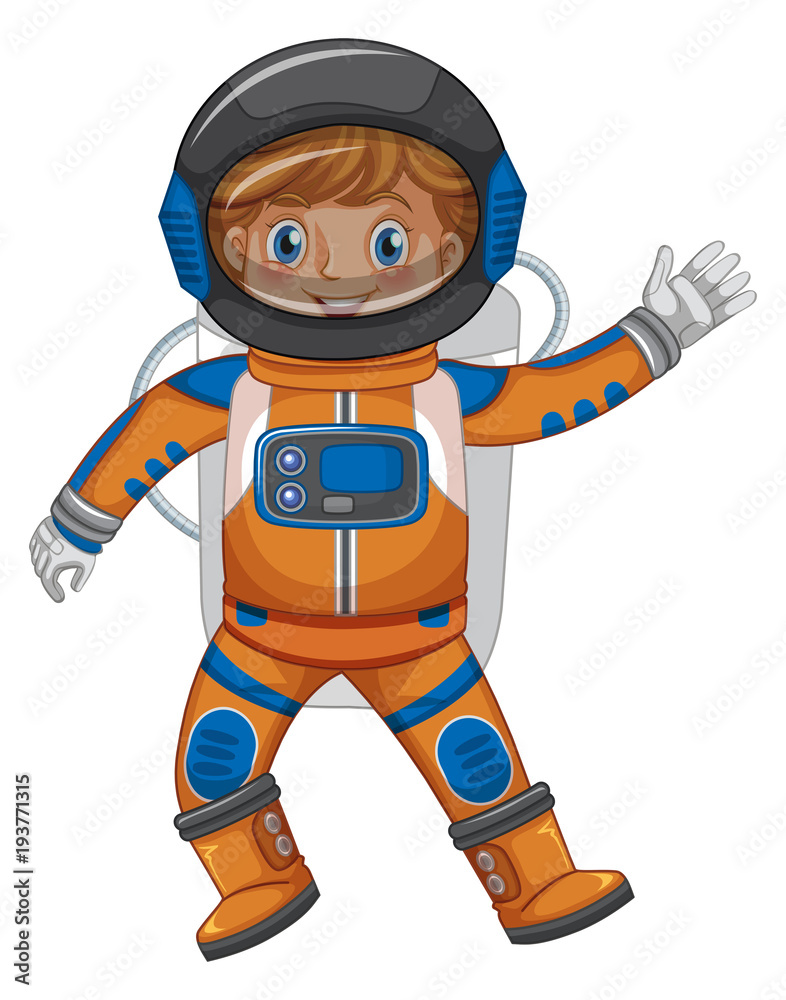 Kid in astronaut outfit on white background