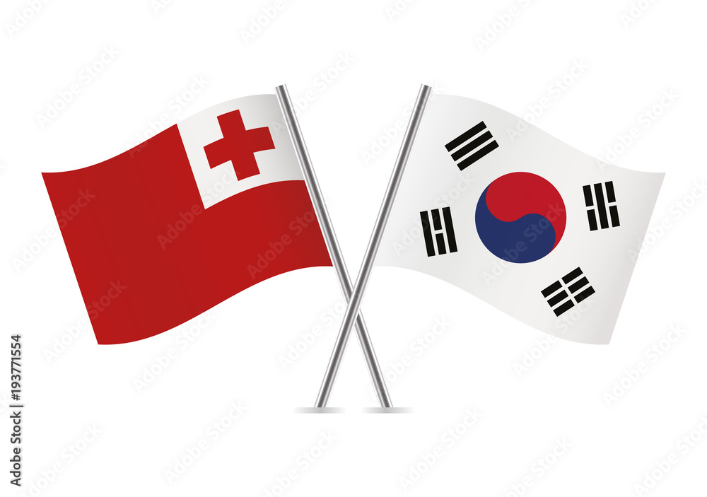 Tonga and South Korea flags. Vector illustration.