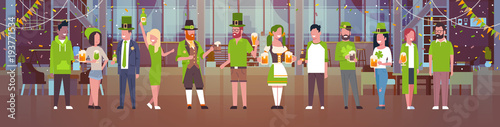 People In Green Costumes Celebrate Happy Saint Patricks Day Horizontal Banner Flat Vector Illustration
