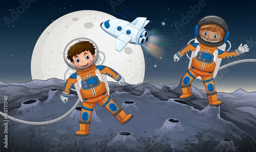 Obraz dwóch astronautów odkrywających planetę