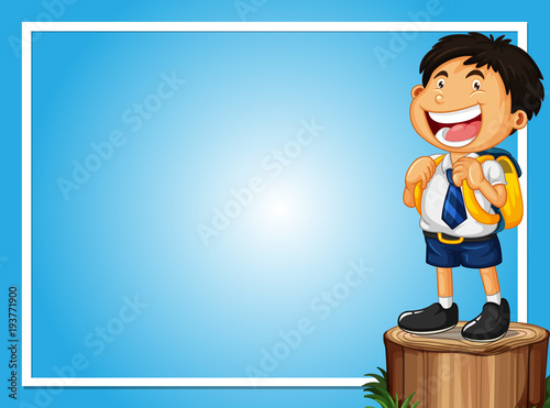 Frame template with happy boy on log