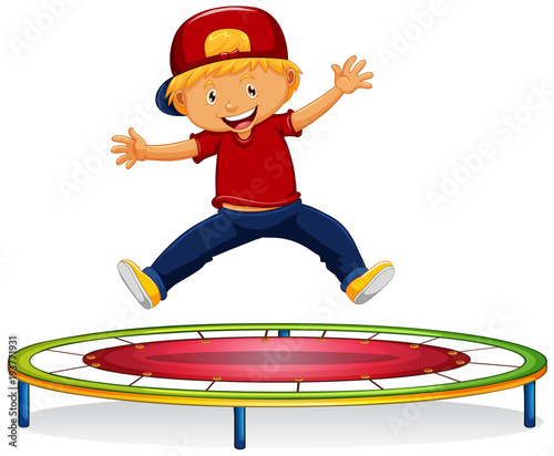 Happy boy jumping on trampoline
