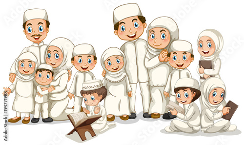 Muslim family in white costume