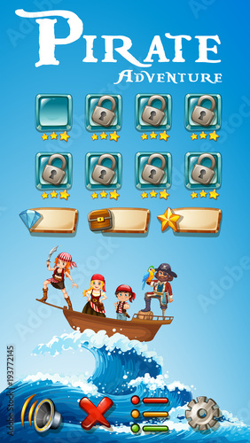 Game template with pirate adventure theme