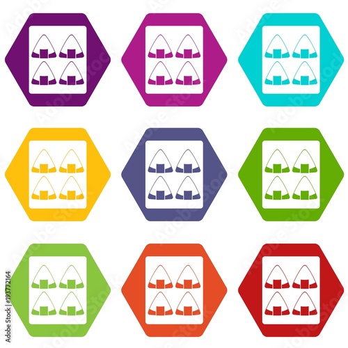 Sushi icon set color hexahedron